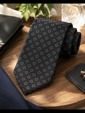 Izod 100% Silk Black Tie with White Diamond Dot Pattern